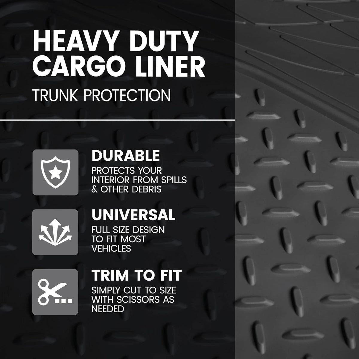 BDK Trim-to-Fit Heavy Duty Cargo Mat - Universal Rubber Trunk Liner for Car, SUV, Van & Truck - Waterproof, Non-Slip, All-Weather Protection, Durable Cargo Floor Mat - 54" x 43.5" x 0.25" - Black
