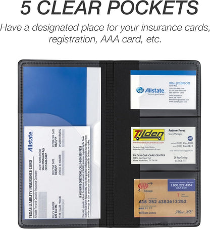 Samsill 2 Pack Car Registration and Insurance Holder, 5.25" x 4.75" Black Glove Box Organizer, Perfect for Multiple Vehicles
