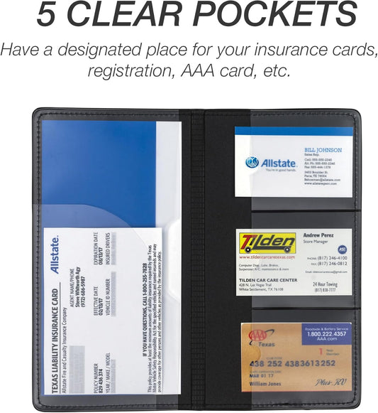 Samsill 2 Pack Car Registration and Insurance Holder, 5.25" x 4.75" Black Glove Box Organizer, Perfect for Multiple Vehicles