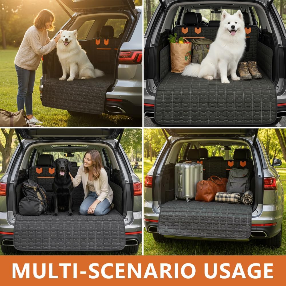 IJVAE SUV Cargo Liner for Dogs, Waterproof Dog Trunk Cover with Bumper Flap Protector, Pet Cargo Mat for SUVs Sedans Vans, Non-Slip Scratchproof Dog Seat Cover，Large Size Universal Fit, Black
