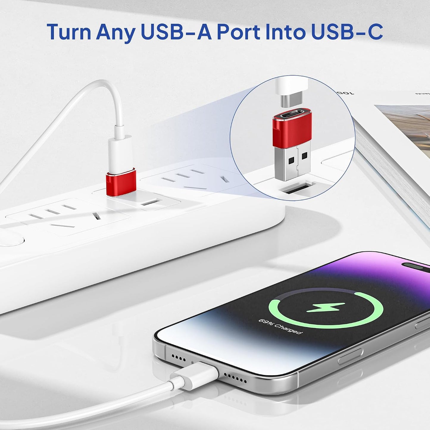 Elebase USB to USB C Adapter for iPhone 17 4Pack,USBC Female to A Male Car Charger Adapter,Type C Converter Apple 17e 16 Pro Max 15 14 Plus,iWatch Watch 11 10 Ultra 3,iPad Air,Samsung Galaxy S26