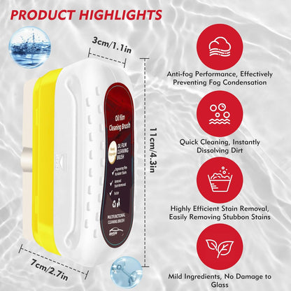 Automotive Oil Film Cleaning Brush with Reusable Foam Sprayer, Upgraded Antifog Glass Cleaning Board, Glass Oil Film Remover for Car Windows & Windshields, Versatile Car Glass Cleaner Brush (Red)