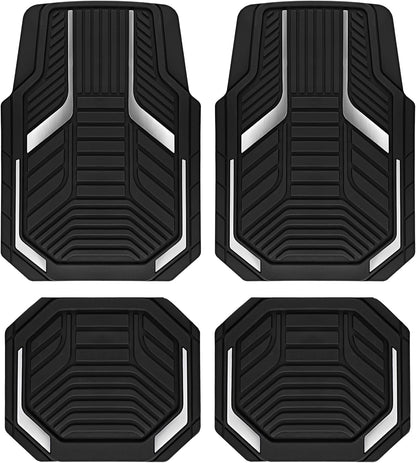 PIC AUTO Heavy Duty Rubber Floor Mats, Purple Aluminum Film Car Mats Set, Front and Rear Car Mats with Anti-Slip Backing, All Weather Protection, Trim-to-Fit for Automotive SUV, Sedan, Van