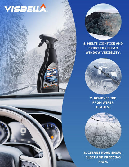 Visbella De-Icer Spray for Windshield & Wipers Extreme Winter Protection Melts Ice & Frost Fast Prevents Refreeze (-113℉, 16.9 Fl.Oz.)