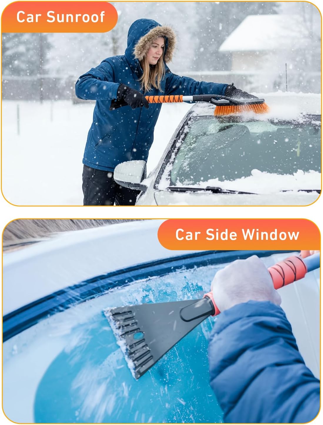 EcoNour 27" Aluminum Ice Scrapers for Car Windshield | Car Snow Scraper Window and Snow Brush with Ergonomic Foam Grip Winter Accessories (Orange)