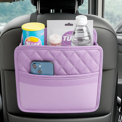 Mandark Car Seat Back Organizer, PU Leather Vehicle Backseat Hanging Storage Pocket, Multipurpose Auto Travel Essentials Accessories for Kids & Adults, Universal for Most Cars (Black)
