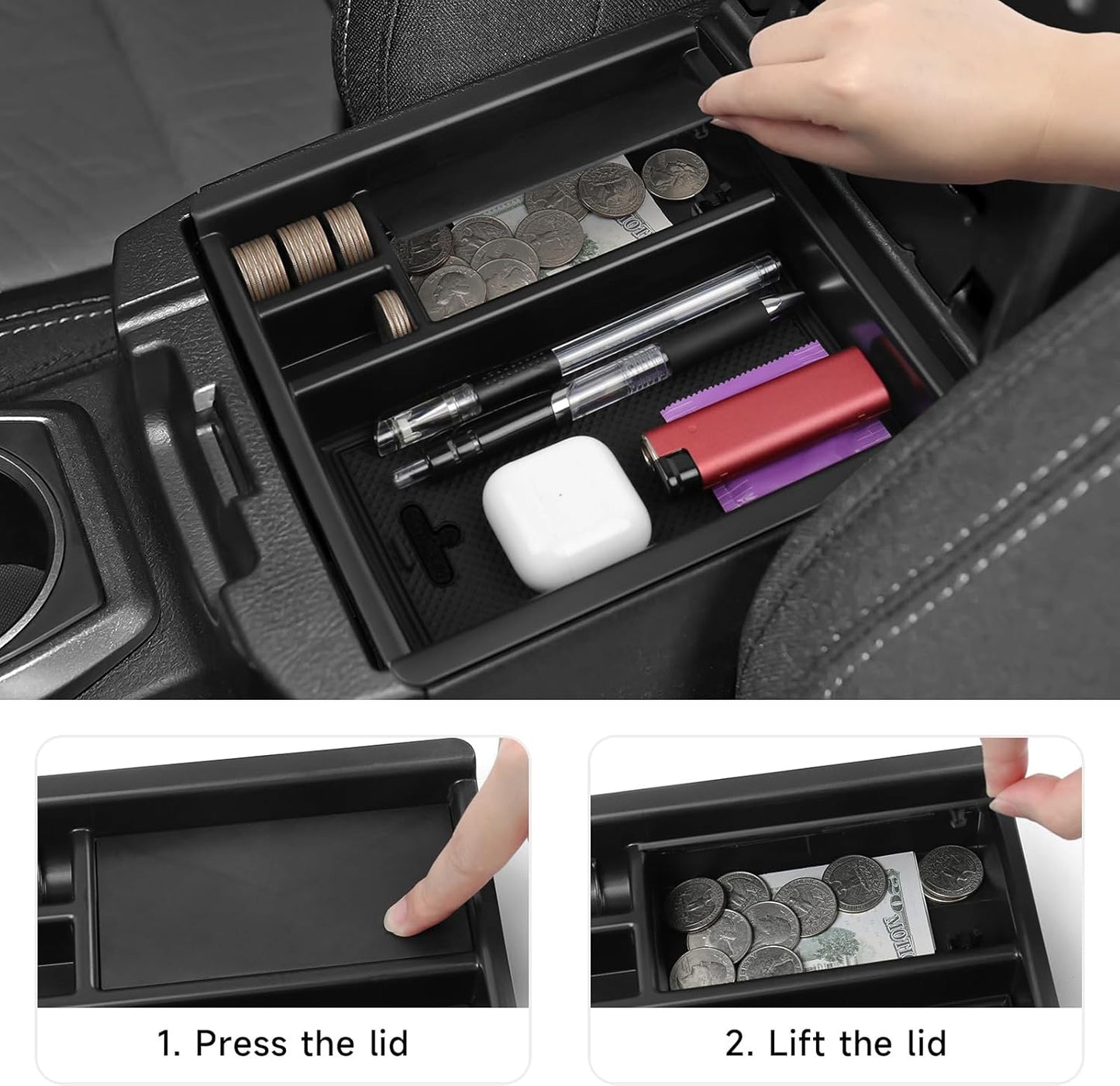 Glove Box Dividers Organizer Compatible with Toyota 2016-2020 2021 2022 2023 Tacoma Accessories Black ABS Material Center Console Organizer