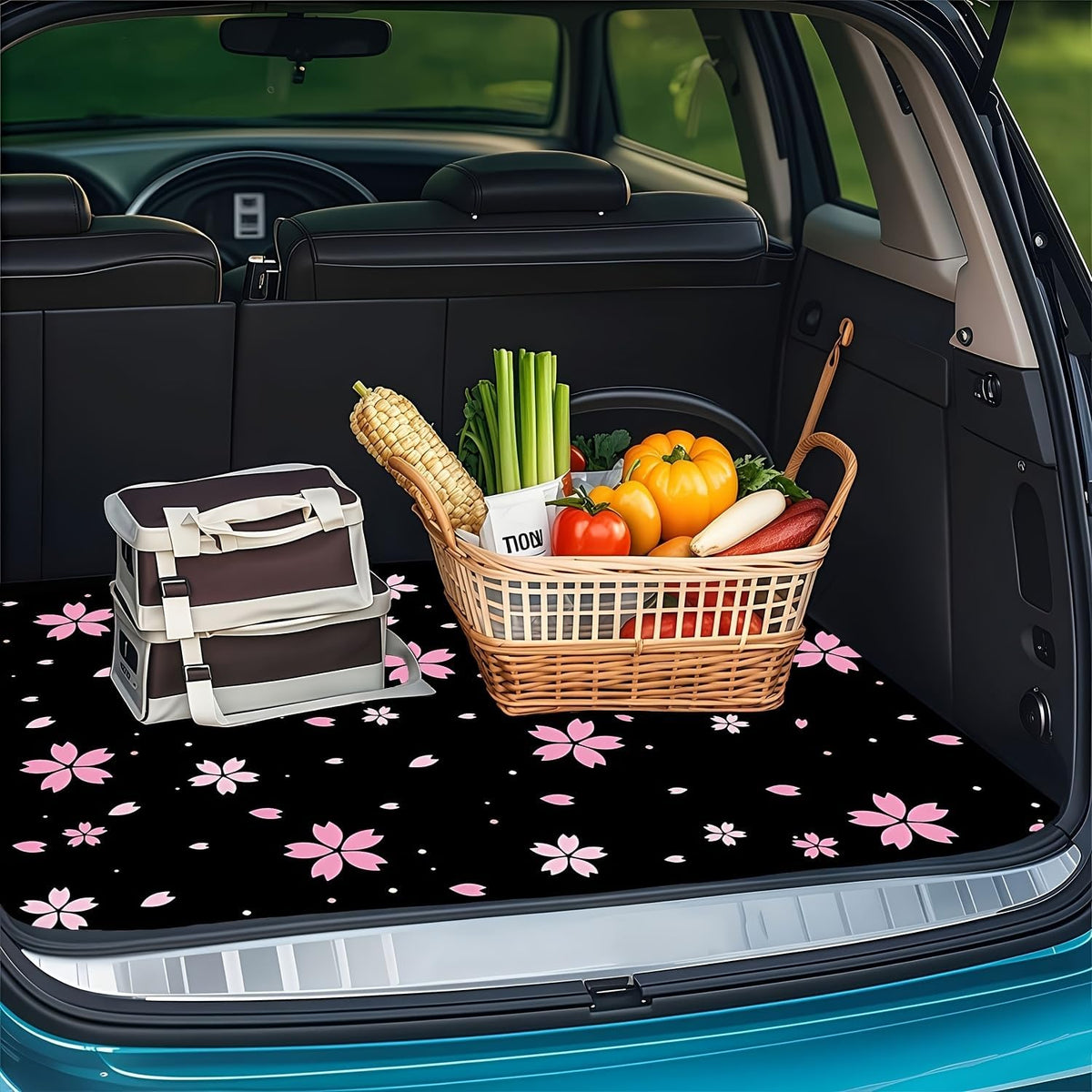 Universal Car Trunk Mat 29" x 39",Purple Colorful Flowers All Weather Trunk Protection Cargo Liner, Durable Cargo Mat Rear Trunk Liner,Stylish Vehicle Interior Accessories Suitable for Most Car Models