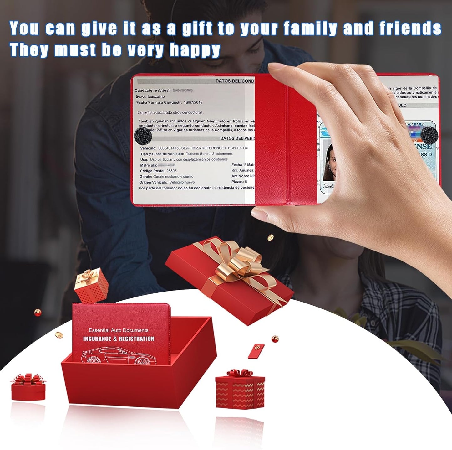 Ziciner Car Registration Insurance Holder, 2Pack Essential Auto Card Document Glove Box Organizer with Touch Fastener, Vehicle Interior Accessories Perfect for Most Car, Truck, SUV (Red/Small Car)