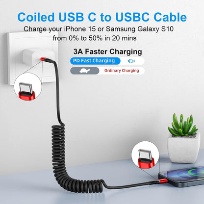 USB C to C Cable 3ft 2Pack Coiled USB C Charger Cable for Car Type C Fast Charging Cable for iPhone 17/16/15/Plus/Pro/Pro Max/Samsung Galaxy S23