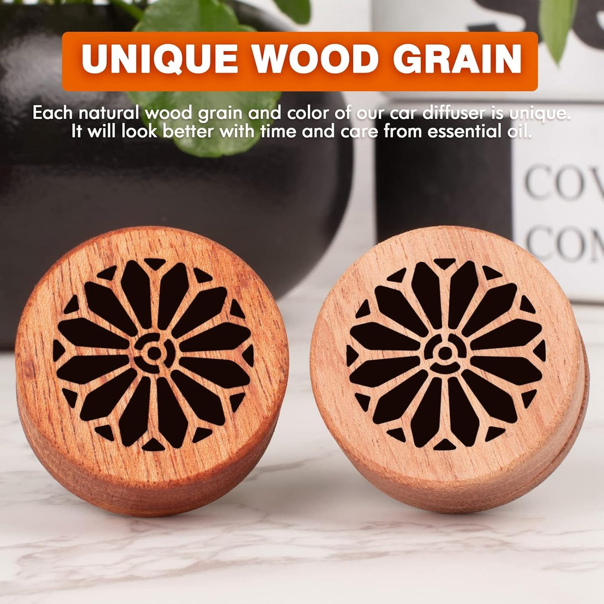 Essential Oil Car Diffuser, 2 PCS Car Aromatherapy Wood Diffuser with Vent Clip