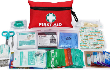 General Medi Mini First Aid Kit, 110 Piece Small First Aid Kit - Includes Emergency Foil Blanket, Scissors for Travel, Home, Office, Vehicle, Camping, Workplace & Outdoor (Red)