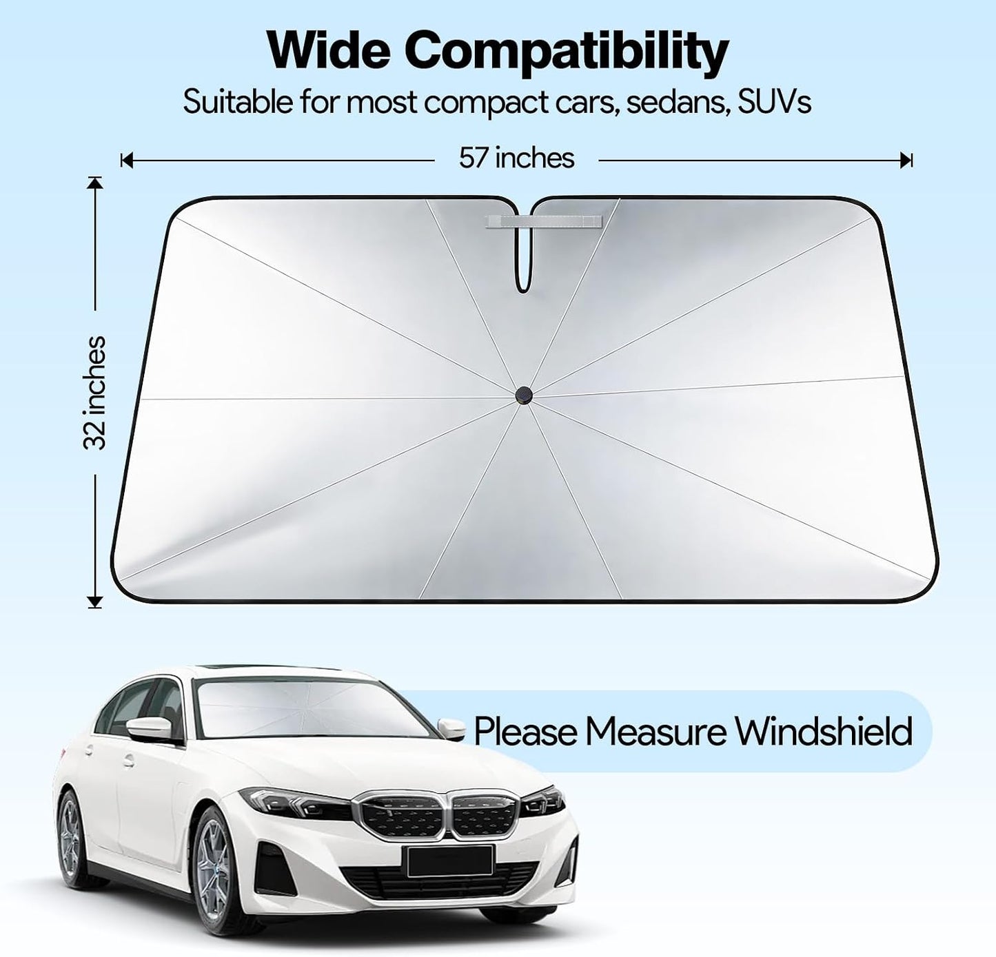 Umbrella Sunshade for Car Windshield - Windshield Sun Shade 2026 Upgraded Foldable 57"x32" - Sunshade for Car Front Window - Protect Interior & Keep Cooler Universal for Car SUV