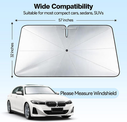Umbrella Sunshade for Car Windshield - Windshield Sun Shade 2026 Upgraded Foldable 57"x32" - Sunshade for Car Front Window - Protect Interior & Keep Cooler Universal for Car SUV