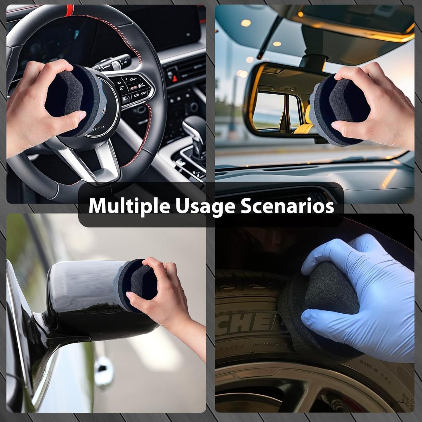 Tire Shine Applicator Pads, 2 Pcs Tire Dressing Applicator, Reusable Tire Shine Sponge Wave Contoured for Car Detailing, 3.15inch