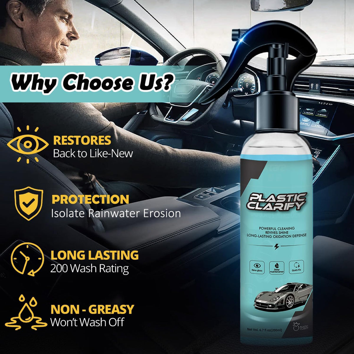 Car Trim & Plastic Restorer for Refreshing Faded Plastic, Leather, Vinyl & Rubber Trim with Polish, Black Plastic Restorer Automotive Shiny Stuff, Black Car Exterior & Interior Care-200ml
