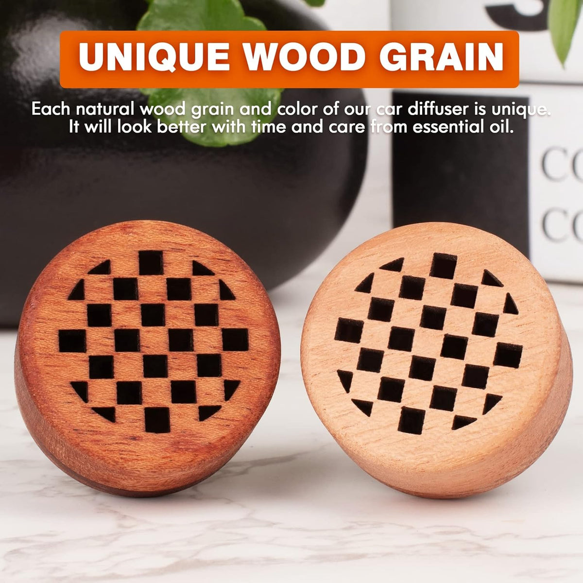 Essential Oil Car Diffuser, 2 PCS Car Aromatherapy Wood Diffuser with Vent Clip