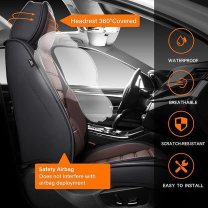 MINGBRON Car Seat Cover Full Set, Leather Car Seat Cover, Waterproof Seat Covers, Car Seat Cushion, Nappa Leather Seat Covers Car Seat Protector Universal Fit Most Cars Black