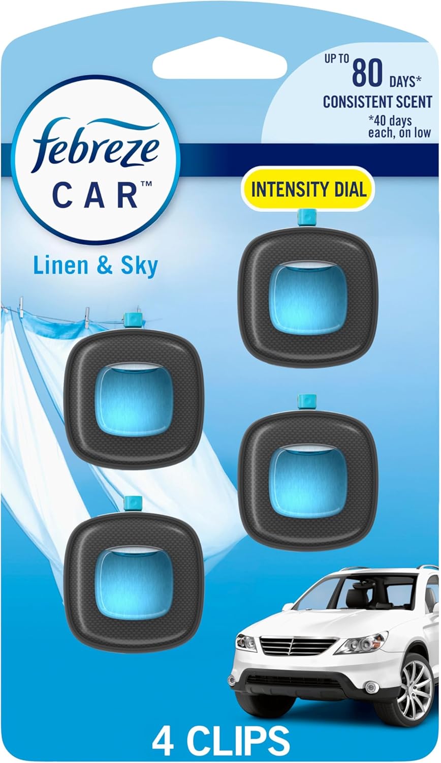 Febreze Car Air Freshener, Odor-Fighting Automotive Vent Clip, Scented Car Accessories, Long Lasting for Strong Odors, Hawaiian Aloha Scent, 4 Count