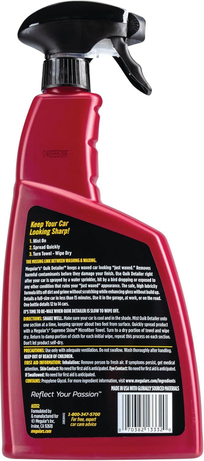 Meguiar's Quik Detailer, Mist & Wipe Car Detailing Spray, Clear Light Contaminants and Boost Shine with a Quick Detailer Spray that Keeps Paint and Wax Looking Like New, 32 oz