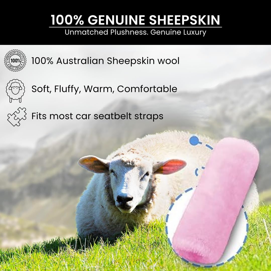Andalus Brands 2 Pack Genuine Merino Wool Sheepskin Seat Belt Cover – Soft Shoulder Pad, Neck Cushion Protector – Authentic Car Accessories (Pearl)