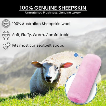 Andalus Brands 2 Pack Genuine Merino Wool Sheepskin Seat Belt Cover – Soft Shoulder Pad, Neck Cushion Protector – Authentic Car Accessories (Pearl)