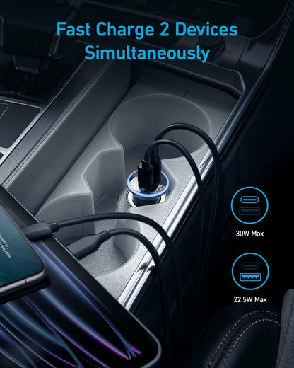 Anker 323 USB-C Car Charger Adapter, 52.5W Cigarette Lighter Charger with 30W PowerIQ 3.0 Fast Charging for iPhone 17/16/15/14/13/12 Series, Galaxy S25/24, Pixel (Car Charger + USB-C Cable)
