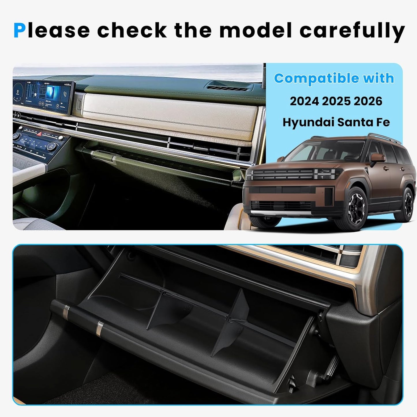 Glove Box Divider Organizer Compatible with 2024 2025 2026 Hyundai Santa Fe Insert Divider Tray ABS Secondary Storage Interior Accessories