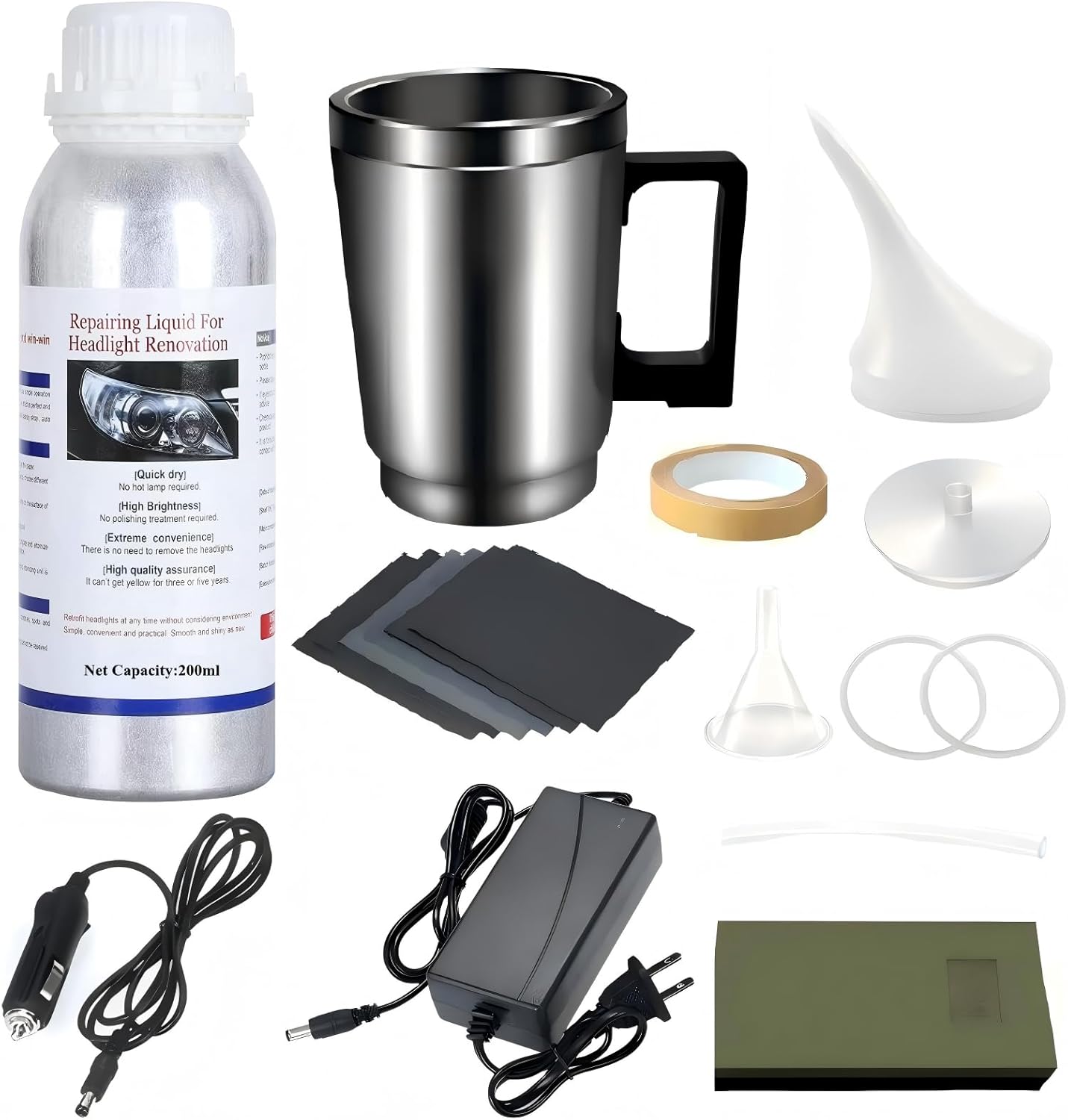 Headlight Restoration Car Headlight Lens Scratch Repair Polish Tool with 100 ml Restoration Liquid,Auto Headlight Vapor Renovation Kit with UV Block Coat to Remove Yellowing/Scratch/Haze/Oxidation