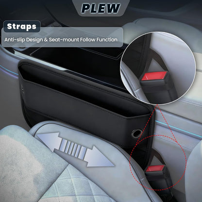 2-Pack Car Seat Gap Filler Organizer - Upgraded Anti-Slip Strap Design - Premium Leather Side Console Pocket - Prevent Phone Falling - (0.2”-1.2" Gaps),Clever Gifts For SUV, Truck & Sedan, Black