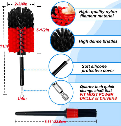 Wheel Brush Kit, Soft Drill Wheel Cleaner Brush, No Scratches Highly Dense Car Cleaning Brush Set for Wheels, Rims, Engines, Exhaust(Red/Black,2Pcs)