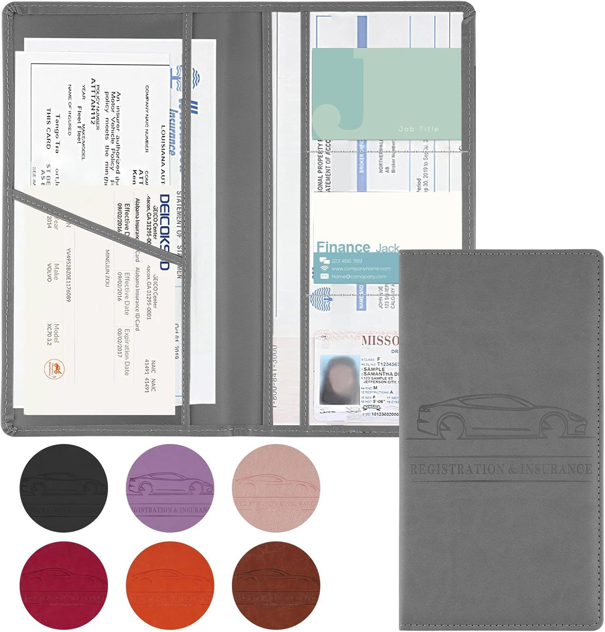 JUSTTOP 1Pack Car Registration and Insurance Holder,Car Document Holder for Cards License with Magnetic Shut,Vehicle Glove Box Car Organizer for Documents, Cards, License(Black)
