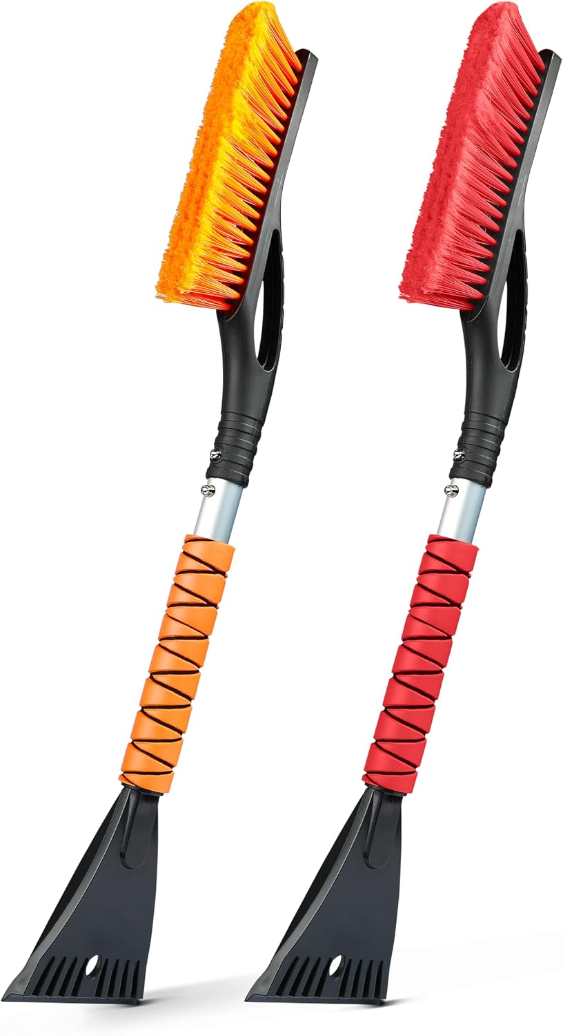 EcoNour 27" Aluminum Ice Scrapers for Car Windshield | Car Snow Scraper Window and Snow Brush with Ergonomic Foam Grip Winter Accessories (Orange)
