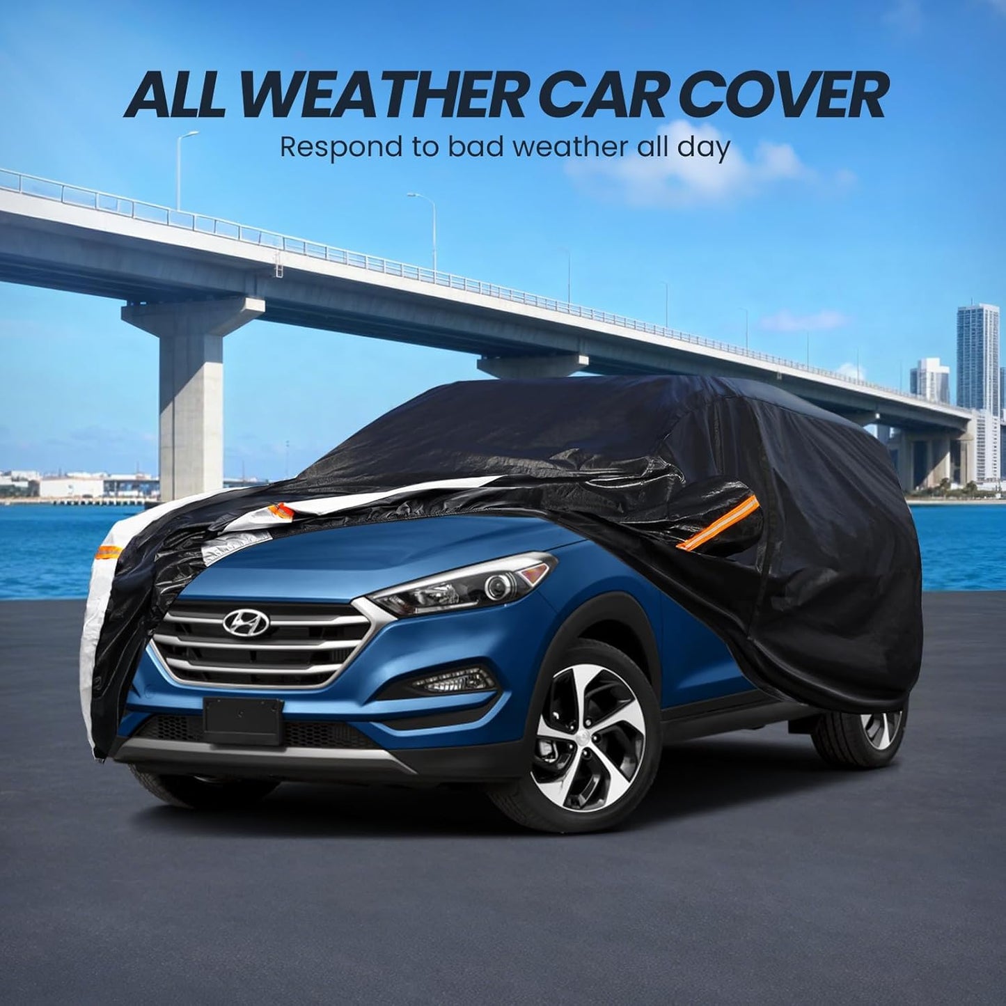 Large SUV Car Cover for Chevy Suburban 100% Waterproof All Weather, Heavy Duty Outdoor Full Exterior Covers Rain Sun Wind UV Protection. - Colors B