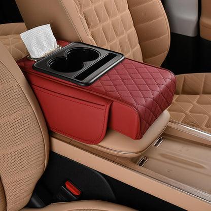 Car Armrest Cushion,5-in-1 Center Console Cover with 2 Storage Bags Cup Holder, Tissue Box Slot, Phone Slot for Sedans, Car Accessories Interior Organizers (Black)