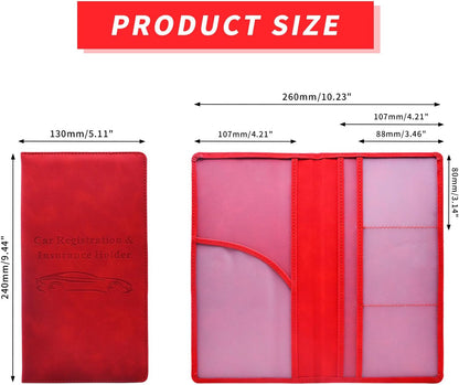 Car Registration and Insurance Card Holder - Vehicle Glove Box Document Organizer - Premium PU Leather Wallet Case - Driver License - Pink