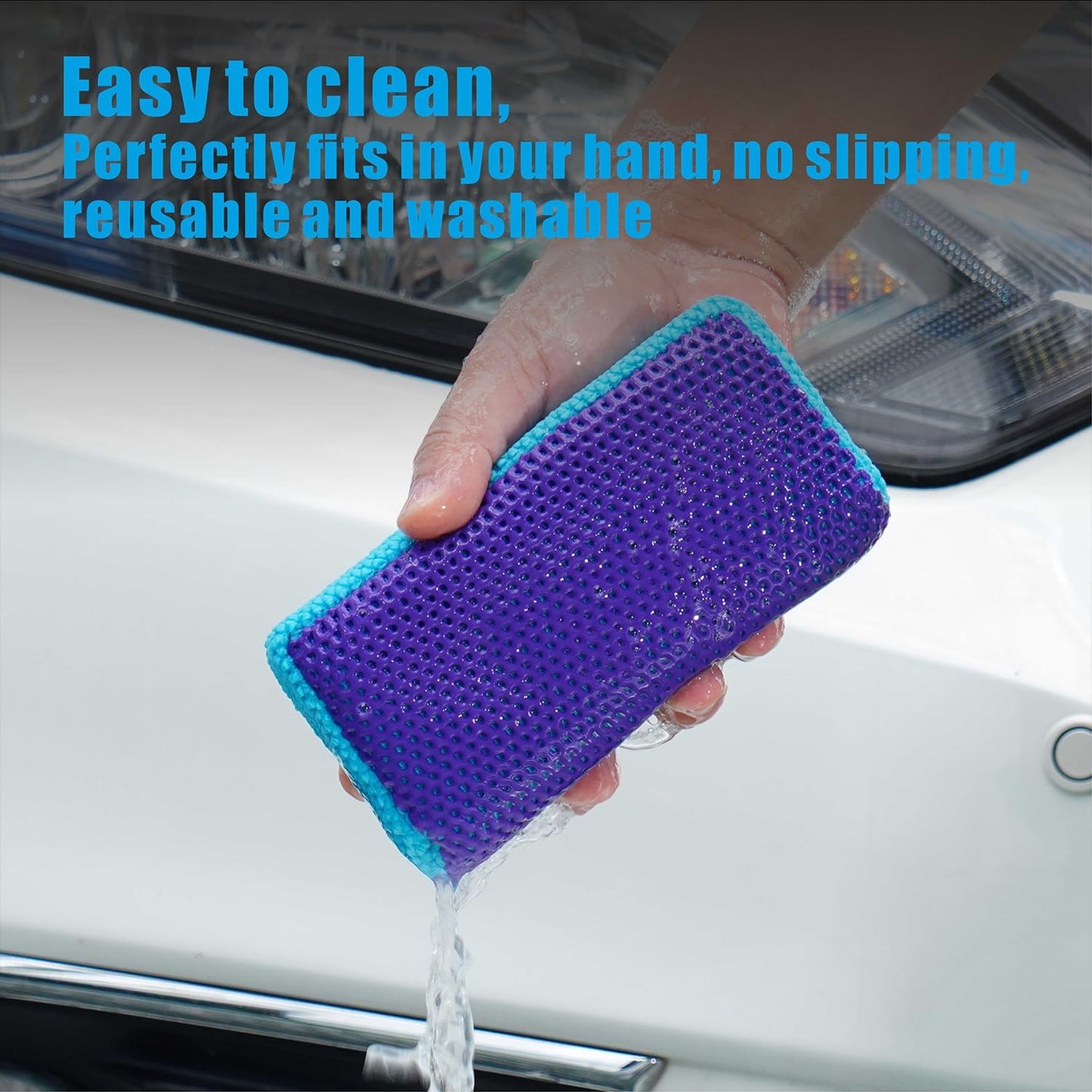 Clay Bar Scrubber 2-Pack, Auto Detailing Synthetic Clay for Car Wash Scrubbing and Claying, Car Paint Prep and Glass Surface (2-Pack, Blue Purple)
