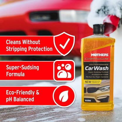 Mothers California Gold High Performance Car Wash, 64 oz. — pH Balanced, Eco-Friendly, Super-Sudsy, Foam Cannon, Safely Cleans Without Stripping Wax, Sealant or Coating, Removes Dirt & Grime (05664)