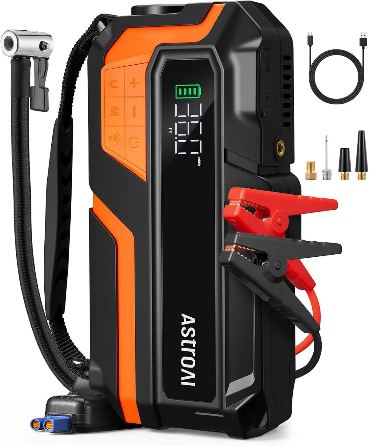 AstroAI S8 Air Jump Starter with Air Compressor, 3000A Peak Car Battery Jump Starter Portable (9.0 Gas/6.5L Diesel) with 150PSI Cordless Auto-Shutoff Tire Inflator, 12V Battery Charger Booster(Orange)