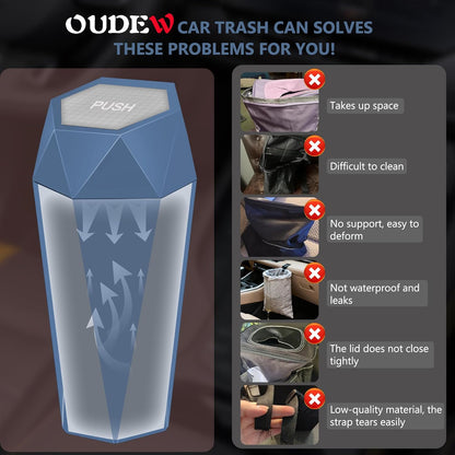 Car Trash Can with Lid - 2-Pack, Interior Accessories for Vehicles, Leakproof Garbage Can with 30 Detachable Trash Bags, Multipurpose Organizers and Storage Solutions for Home and Office