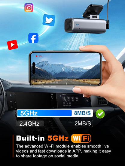 galphi 4K Dash Cam Front, Built-in 5G WiFi, 32GB Card Included, Dash Camera for Cars, Mini Dashcam with Super Night Vision, Loop Recording, G-Sensor, 24 Hours Parking Monitor, Support 256GB Max