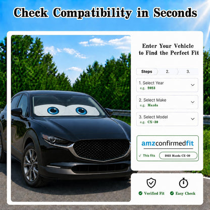 Car Windshield Sun Shade, Funny Cartoon Eyes Sun Visor for Car Windshield Universal Fits Sedan Compact Car Hatchback SUV, UV Heat Protection - 59 x 27.5