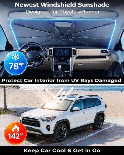 DMJN Umbrella Windshield Sun Shade - Medium, Car Sunshade for Front Windshield [Nano Ice-Crystal Coatings] UPF50+ Heat & UV Block, Protect Interior & Keep Cooler Universal for Car, SUV, Truck