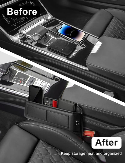 Universal Fit Car Gap Filler, Premium Leather Front Seat Gap Filler Organizer Center Console Seat Side Essentials Organizer with Card Slots, Easy Access to Phone, Sunglasses, Key for Car, SUV Truck