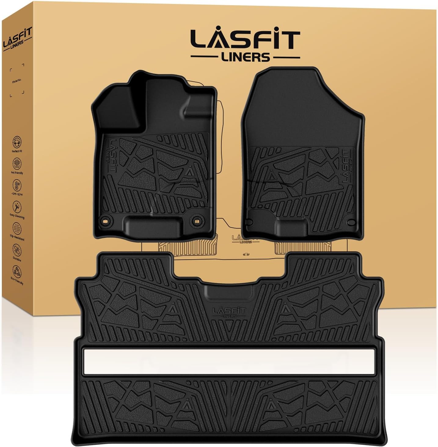 LASFIT Floor Mats for Honda CR-V 2026 2025 2024 2023 (Gasoline & Hybrid & e:FCEV), All Weather TPE Custom Fit Anti-Slip Pet Friendly Car Liners, 1st & 2nd Row Black