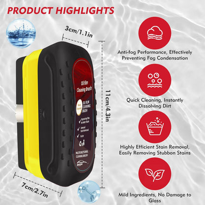 Automotive Oil Film Cleaning Brush with Reusable Foam Sprayer, Upgraded Antifog Glass Cleaning Board, Glass Oil Film Remover for Car Windows & Windshields, Versatile Car Glass Cleaner Brush (Red)