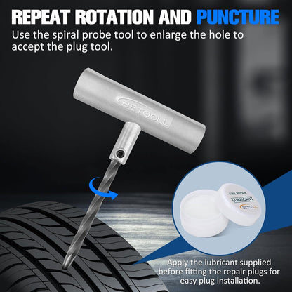 BETOOLL Tire Repair Kit, 24 Pcs Professional Heavy Duty Universal Emergency Flat Tire Repair Kit to Fix Punctures, for car Motorcycle, Truck, Golf Cart, ATV, Tractor, ARB, RV, SUV, Trailer etc.