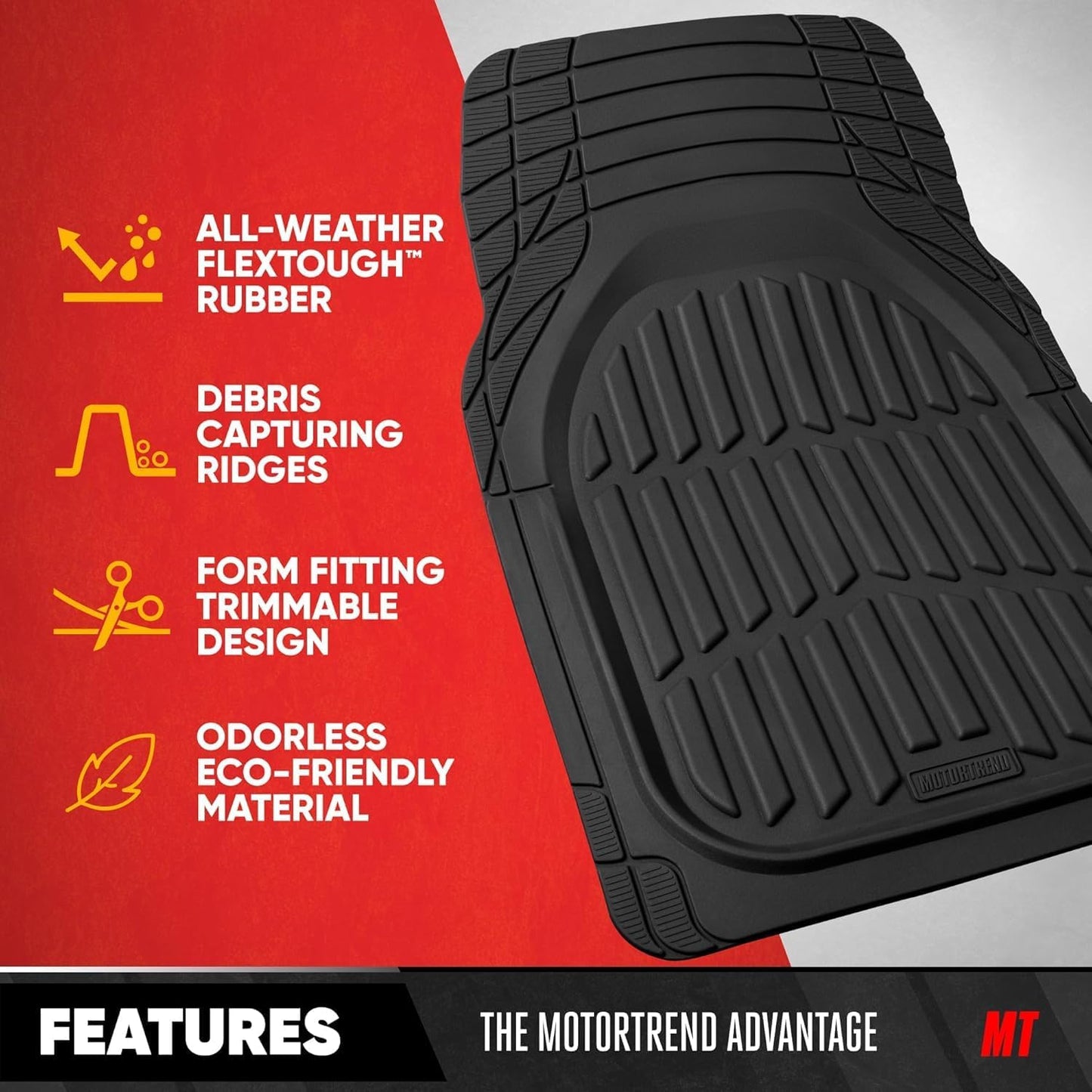 Motor Trend FlexTough Advanced Heavy Duty Black Rubber Car Floor Mats & Cargo Liner for SUV & Car Full Set - Universal Trim to Fit All Weather Automotive Floor Mat & Cargo Liners for SUV, Car, & Van