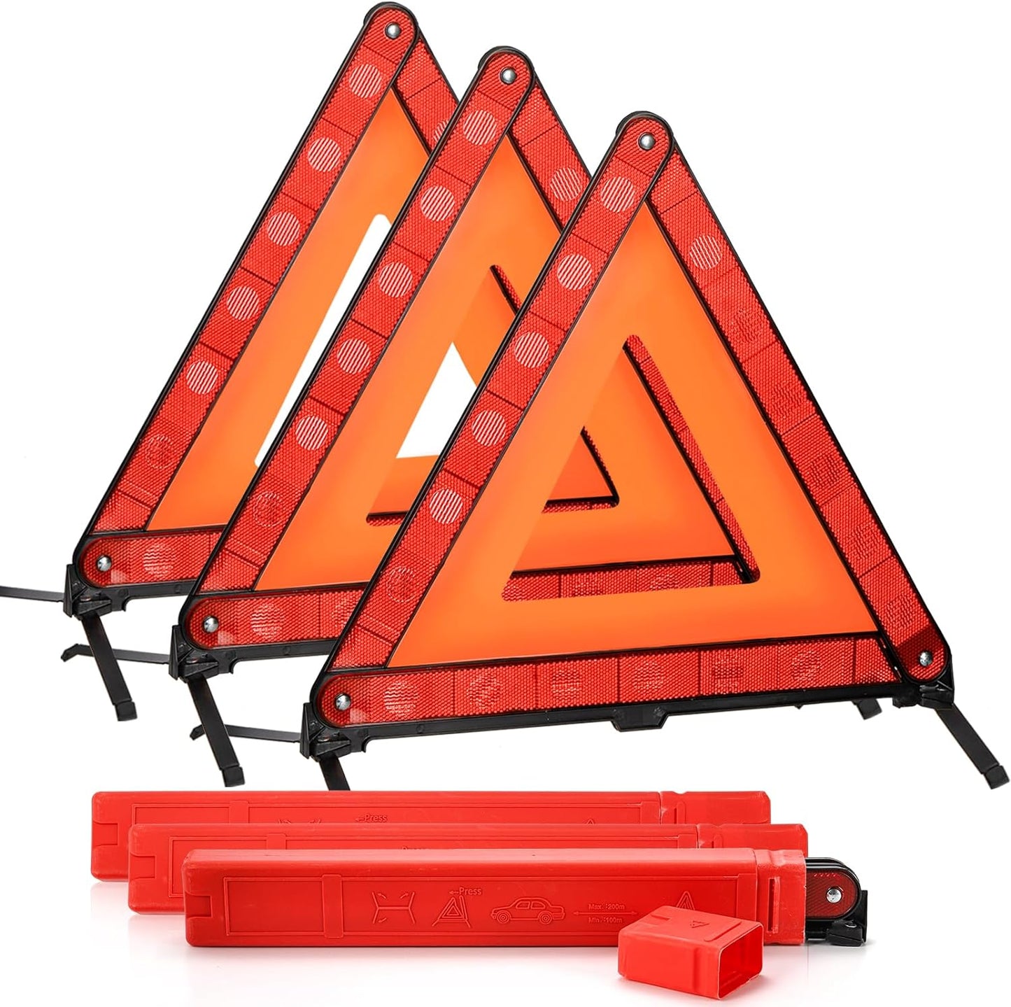 Fasmov 3 Pack Emergency Warning Triangle Kit, High Visibility Reflective Safety Triangle, Road Emergency Reflector for All Vehicles & Cars