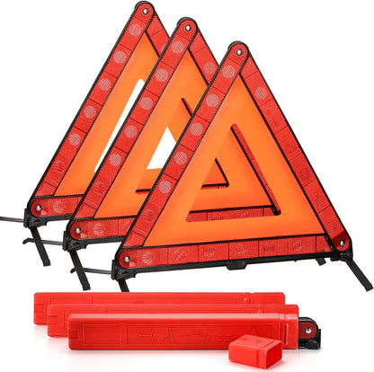 Fasmov 3 Pack Emergency Warning Triangle Kit, High Visibility Reflective Safety Triangle, Road Emergency Reflector for All Vehicles & Cars